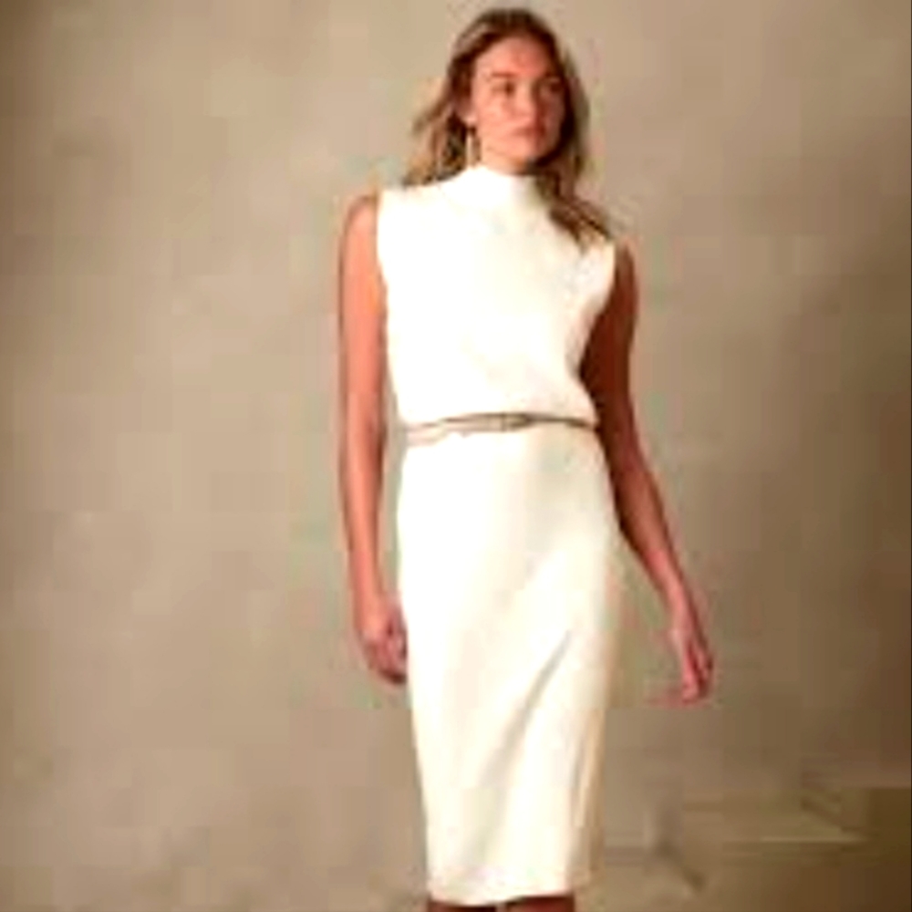 Banana Republic Cream White Giulia Midi Mock Neck Sweater Dress Size Small